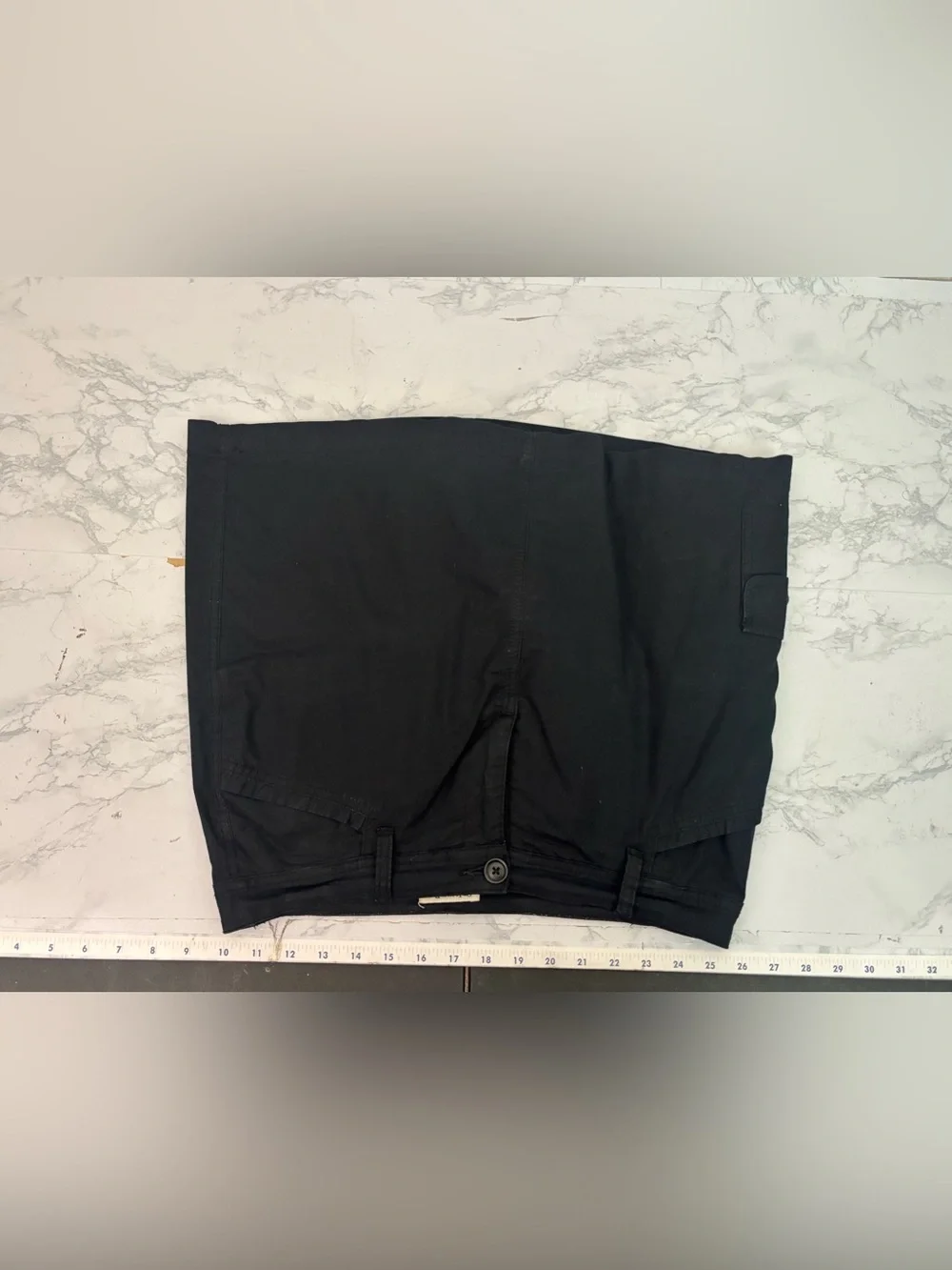 St Johns Bay Womens Black Denim Stretch A-Line Mini Skirt Size 6 Zip Button - Picture 5 of 7